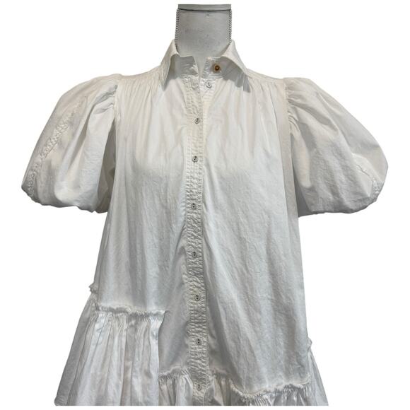 AJE Ambience Puff Sleeve Shirt Dress In Pure White Size 4/US 0 - Picture 4 of 13
